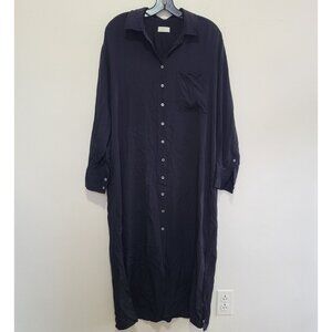 AYR Maxi Dress Button Up Side Splits Black Silk Size L